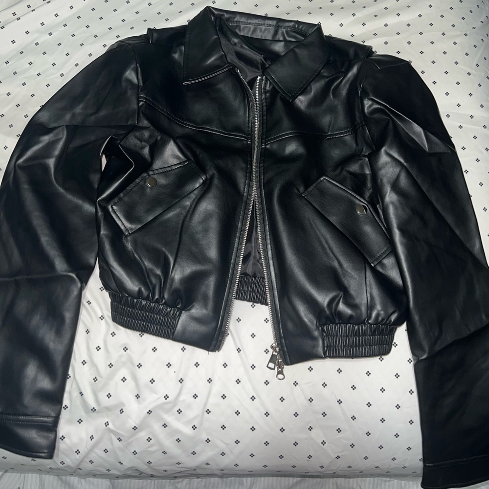 Black leather jean jacket